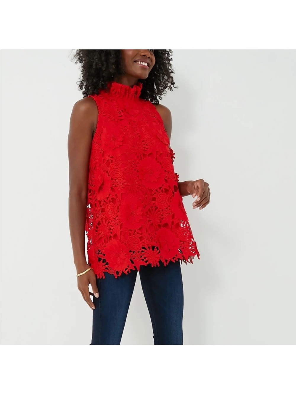 Tuckernuck Red Lace Mock Neck Top